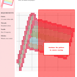 Cross stitch pattern chart depicting a rainbow flag, perfect for Pride celebrations. The chart shows the stitches and color codes.