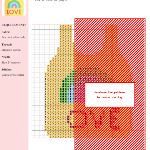 Cross-stitch pattern for a tank top featuring a rainbow and 'LOVE' design. The pattern uses various colors and whole cross stitches.