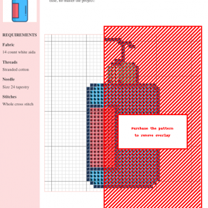 Cross-stitch pattern depicting a hand sanitizer bottle, featuring a color key and instructions. A modern and stylish design perfect for crafting.