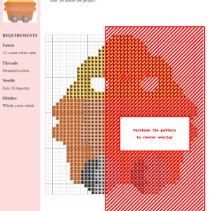 Cross-stitch pattern depicting a rustic hay bale in warm orange and red tones. The pattern includes clear stitch guides and color codes.