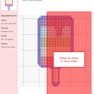 Cross-stitch pattern of a colorful ice cream popsicle, featuring pastel colors and clear grid lines. The design is part of the 'Sweet Treats' collection.