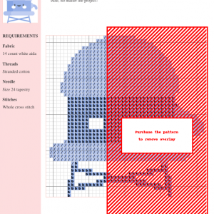 Cross-stitch pattern of a charming water tower in blue and red, ready to be stitched. Includes a key and materials list.