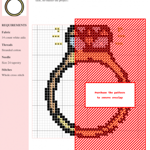 Cross stitch pattern of a diamond ring, featuring clear instructions and DMC & Anchor thread color codes.