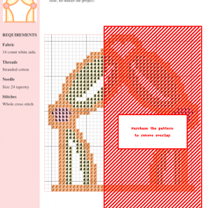 Cross stitch pattern depicting an elegant gate or wedding arch, predominantly in peach and white on a gridded background.