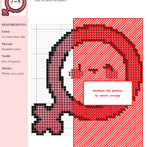 Cross-stitch pattern showcasing an elegant woman's profile, designed for use with DMC and Anchor threads. The pattern features clear instructions and color codes.