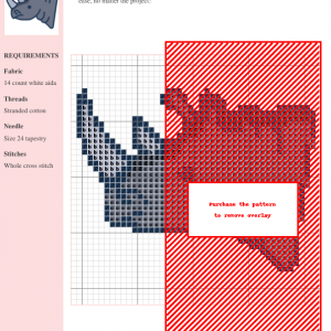 Cross-stitch pattern of a majestic rhino, showcasing shades of gray and dark gray on a white aida fabric. The design features detailed shading for a realistic effect.