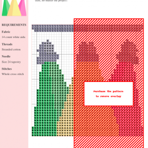 Cross stitch pattern showcasing a design of colorful stage spotlights. The pattern uses a variety of colors and includes a key for DMC and Anchor threads.