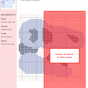 Cross stitch pattern showcasing a gothic glam skull design. The pattern uses DMC and Anchor threads, with a color key included.