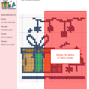Cross-stitch pattern featuring a charming gift design in various colors, perfect for crafting and gifting.