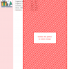 Image of a cross-stitch pattern featuring a diagonal striped design in red and white. A small preview image shows a gift-themed illustration.