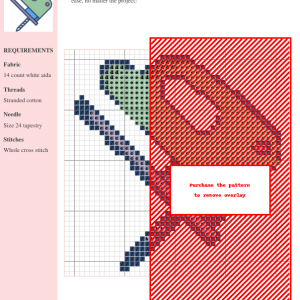 Cross stitch pattern of a drilling machine, featuring muted blues, greens, and reds on white aida cloth. The design is detailed and showcases a unique industrial theme.