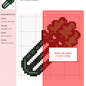 A cross-stitch pattern featuring a stylized celery design in browns and greens on a white background. The pattern includes clear instructions and DMC/Anchor thread color numbers.