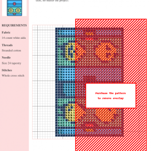 Cross stitch pattern design depicting an ice hockey scene. The pattern uses a variety of colors and stitches to create a detailed image.