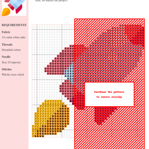 Cross-stitch pattern of a whimsical rocket design in red, orange, and yellow, suitable for beginners. Includes clear instructions and DMC/Anchor thread color numbers.