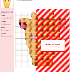 Cross-stitch pattern of an elegant giraffe, featuring warm orange and red tones. DMC and Anchor thread codes are included.