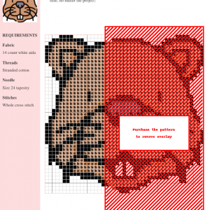 Cross stitch pattern featuring a charming beaver design, utilizing brown and white threads on 14-count white Aida fabric.