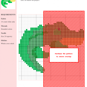 Cross stitch pattern showcasing a charming crocodile design in shades of green, utilizing whole cross stitch technique.