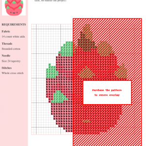 Cross-stitch pattern of a pitahaya (dragon fruit) in shades of red, pink, and green. The image shows a grid with color-coded symbols representing the stitches.