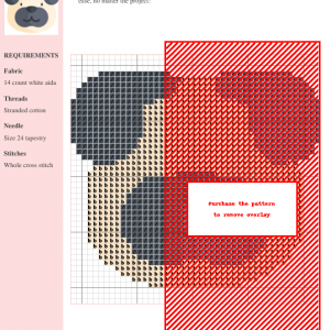 Cross stitch pattern featuring a charming pug design in grayscale and red, perfect for beginners and experienced stitchers.