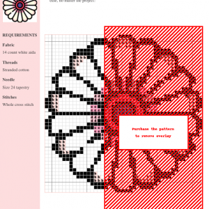 Cross stitch pattern featuring a vibrant daisy design. The image shows a color chart with DMC and Anchor thread numbers for easy crafting.