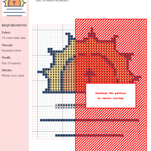 A cross-stitch pattern depicting a sunrise, featuring warm orange and red hues, with a key and instructions for completion.