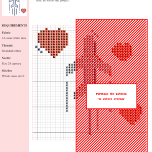 Cross-stitch pattern featuring an airplane design with hearts, showcasing a detailed chart with color codes for DMC and Anchor threads.