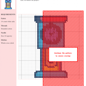 Cross stitch pattern of a vintage clock, showcasing a colorful design on 14-count white Aida fabric. The pattern includes clear instructions and DMC/Anchor thread color numbers.
