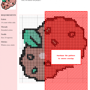 Cross-stitch pattern featuring a cute, stylized soy meat design. The pattern includes color-coded symbols for easy stitching.