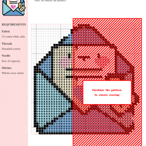 Cross-stitch pattern of a cute envelope design, featuring pastel colors and clear instructions for DMC and Anchor threads.