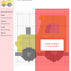 Cross stitch pattern of a charming tractor design, featuring yellow, red, and gray color blocks on white aida cloth. Clear instructions and DMC/Anchor thread color codes are included.