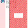 Cross stitch pattern chart for a school bus design, featuring a predominantly red and white diagonal striped pattern with color key and DMC thread codes.