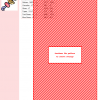 Cross stitch pattern featuring a diagonal striped design in red and white, with a color key showing DMC thread colors.