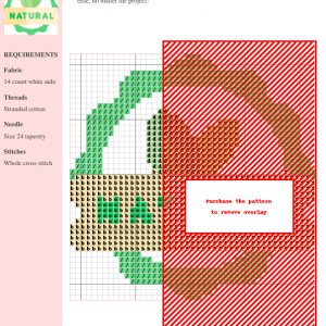 Cross-stitch pattern featuring a flowing design in shades of green, brown, and beige. The pattern uses whole cross stitches and is suitable for 14-count aida fabric.