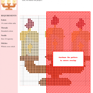 Cross stitch pattern chart of a candelabrum with warm-toned colors, featuring detailed instructions and thread color codes.