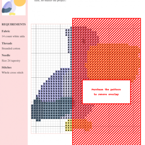 A cross-stitch pattern featuring a majestic pelican, rendered in shades of grey, purple, orange, and red. The design includes a color key and clear grid.