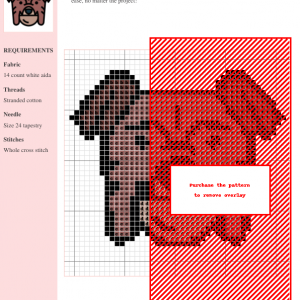 Cross-stitch pattern of an adorable bulldog, using brown and black threads on white aida fabric. DMC and Anchor thread color numbers are included.