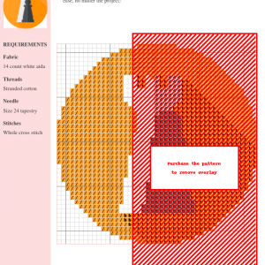 A cross-stitch pattern depicting a stylized chessboard design in warm orange and red tones. The pattern utilizes whole cross stitches.