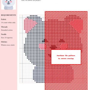 Cross stitch pattern featuring an adorable polar bear design. The pattern includes color key and instructions.
