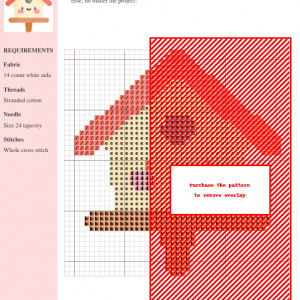 Cross stitch pattern chart depicting a charming birdhouse in shades of red, beige, and cream. Clear instructions and thread color numbers are included.