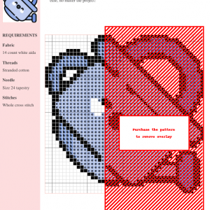 Cross-stitch pattern of a charming watering can, featuring a grid with color-coded symbols and clear instructions for DMC and Anchor threads.