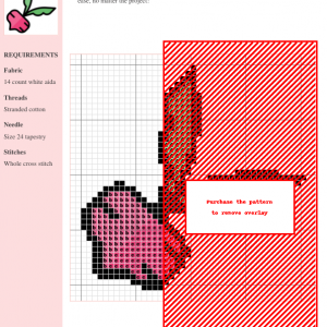 Cross stitch pattern featuring a charming beetroot illustration. The design uses pink and brown threads on white aida cloth.