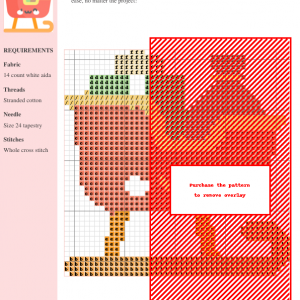Cross-stitch pattern chart of a charming sleigh, featuring warm orange and red colors on a white Aida cloth background. The design includes clear stitch symbols.