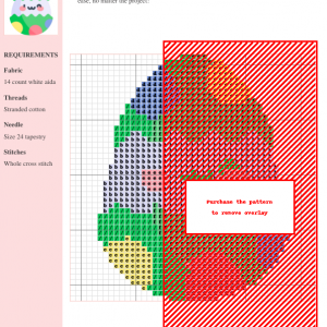Cross stitch pattern of a colorful Easter egg design, showcasing a key section with color-coded stitches and a grid for easy following.