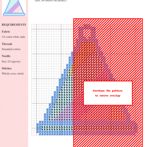 Cross stitch pattern chart of a hat, featuring pastel and red colors. The design uses whole cross stitch.