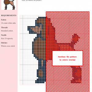 Cross stitch pattern of a cute poodle, featuring brown and black threads on white aida fabric. Clear instructions and DMC/Anchor thread color numbers are included.