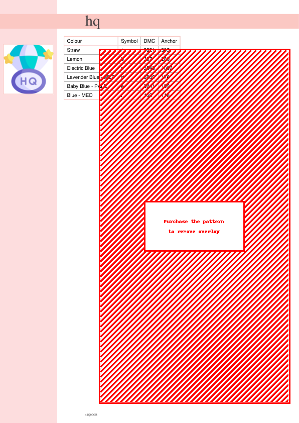 Image of a cross stitch pattern featuring diagonal red and white stripes. DMC and Anchor thread color codes are listed.