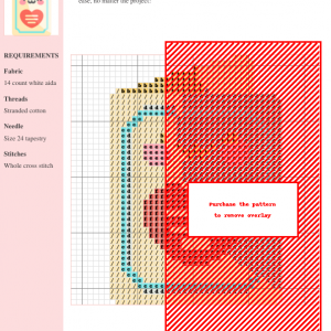 Cross stitch pattern design of a cute card featuring pastel colors and a heart motif. The pattern includes clear instructions and DMC/Anchor thread color numbers.