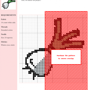 Cross-stitch pattern depicting a shallot, using browns and reds on white aida cloth. Clear instructions and DMC/Anchor thread color numbers are included.