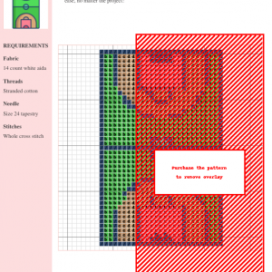 Cross stitch pattern chart depicting a volleyball court, featuring various colors and detailed stitching instructions.