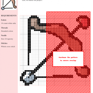 Cross stitch pattern featuring a charming red bow design, perfect for crafting projects. Includes color key and instructions.